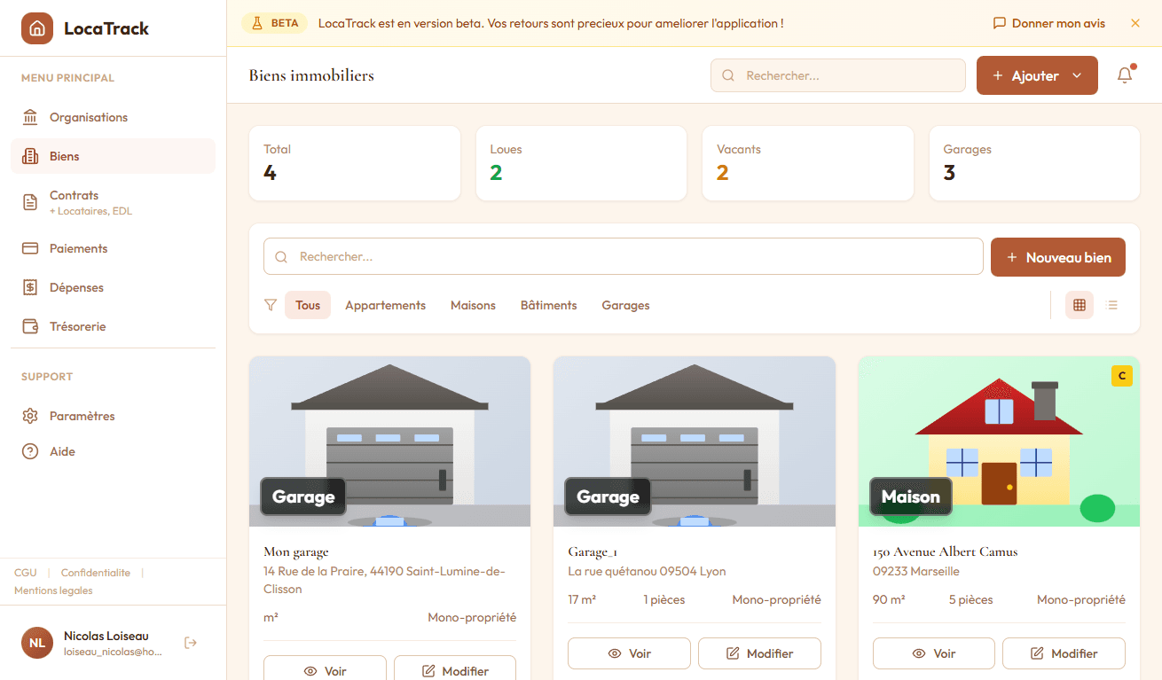 LocaTrack - Interface de gestion immobilière